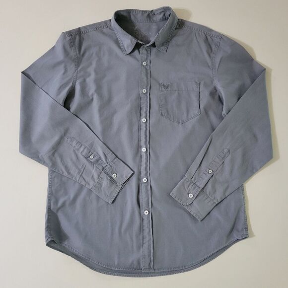 American Eagle Outfitters Men's Long Sleeve Button-Down Gray Cotton Shirt - Picture 2 of 14